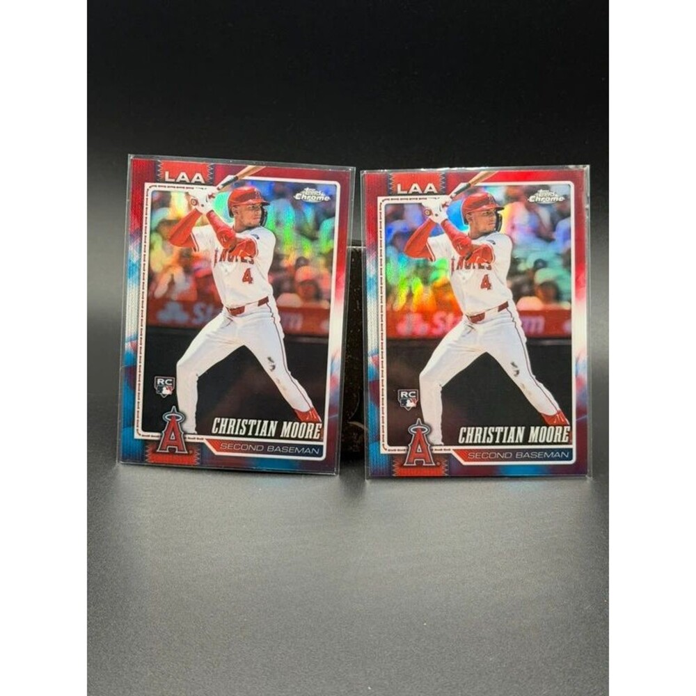 2026 Topps Chrome Christian Moore RC #232 Red White and Blue Refractor - Los Ang